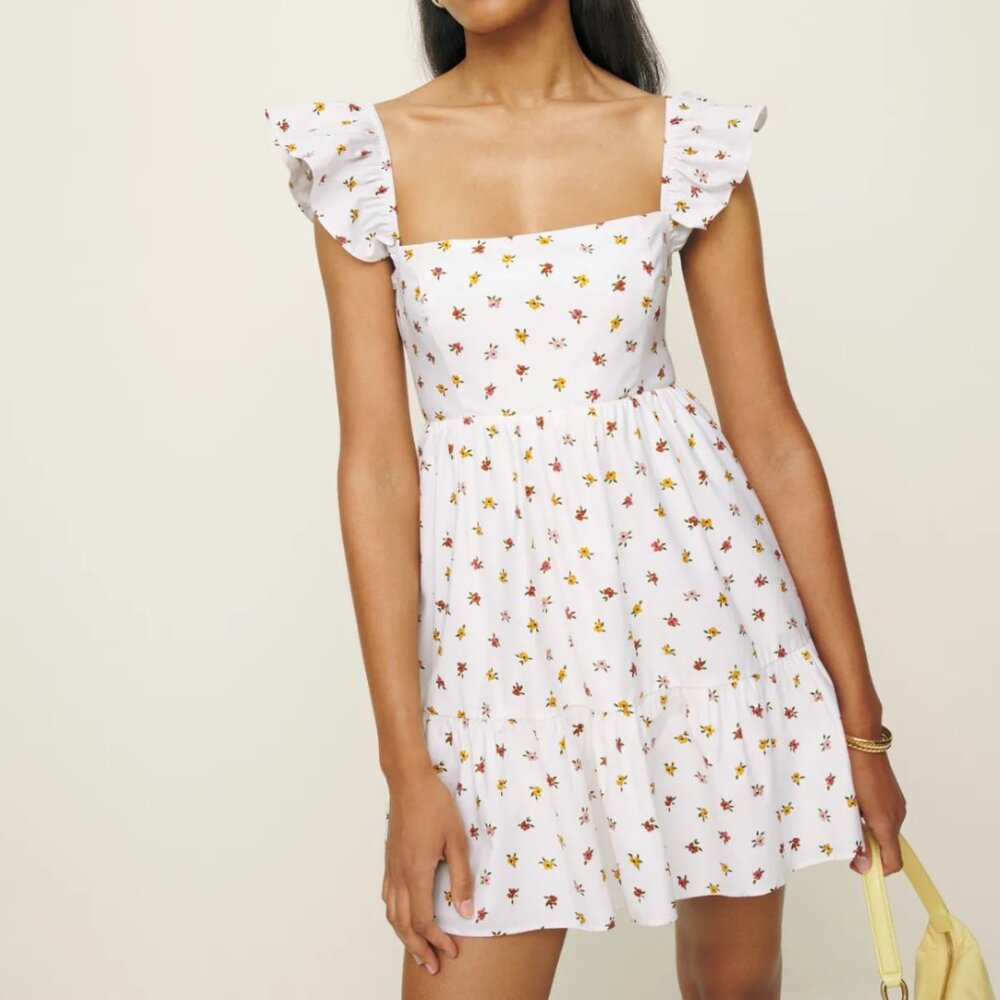 Reformation Jeune Dress, Size 6, White w flowers